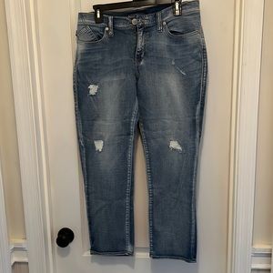 Distressed crop jeans